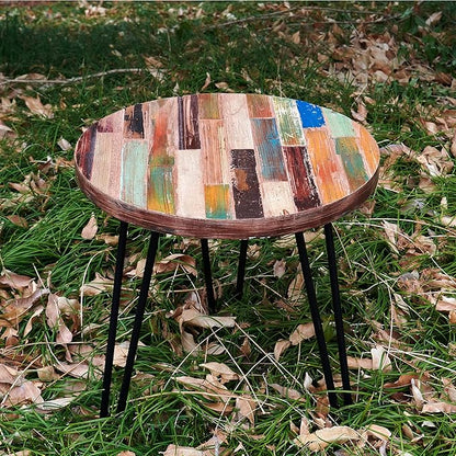 Multi Color Side Table 17.5" x 17.5" x 20" H Accent Reclaimed Wood Coffee Tables Vintage Round Rustic Plant Stand Outdoor Patio End Tables Living Room Bedroom