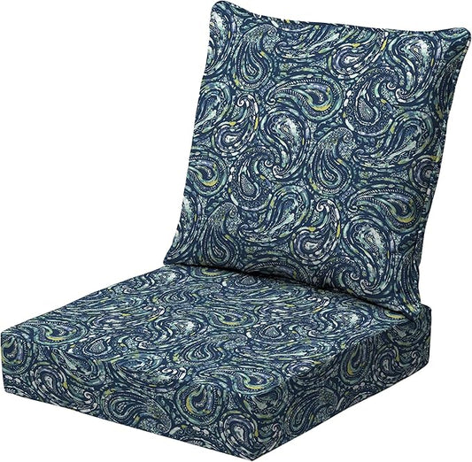 Arden earthFIBER Outdoor Deep Seat Cushion Set, 24 x 24, Rain-Proof, Fade Resistant, Deep Seat Bottom and Back Cushion for Chair, Sofa Sapphire Blue Ridge Paisley