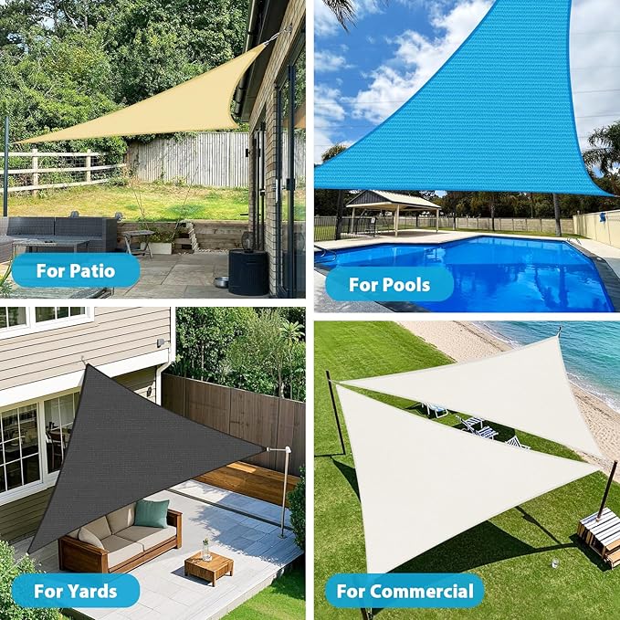 Amagenix Sun Shade Sail 9X10X13.5 Curved Edge Outdoor Shade Canopy Beige Breathable 95% UV Block Shade Cloth for Patio Garden Backyard (We Make Custom Size)