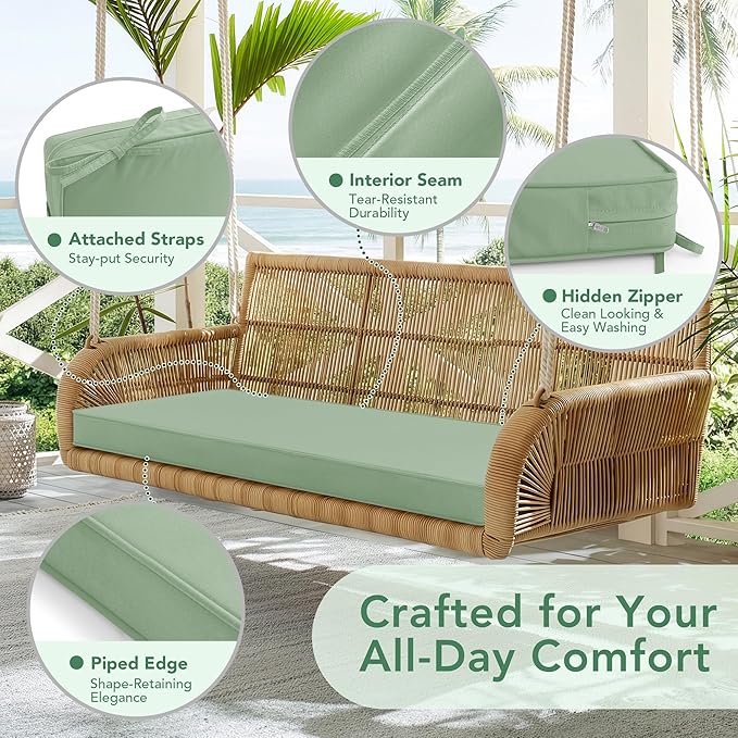 Summsun Outdoor Bench Cushion: Waterproof and Fade Resistant Patio Furniture Cushions - Non-Slip Bench Pad Cushion with Removable Cover for Garden Swing Porch Sofa Settee, 42 x 18 Inch, Sage Green
