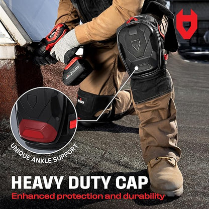 NoCry Professional Work Knee Pads for Men Construction with Ankle Support and Heavy Duty Anti-Slip Cap — Foam Cushion and Extra Thick Gel Padding — Reinforced Thigh & Shin Straps