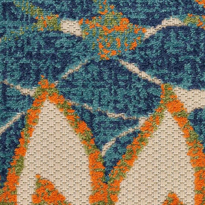 Nourison Home Aloha Tropical Blue Green 5'3" x Round Area -rug, Easy -cleaning, Non Shedding, Bed Room, Living Room, Dining Room, Kitchen (5 Round)