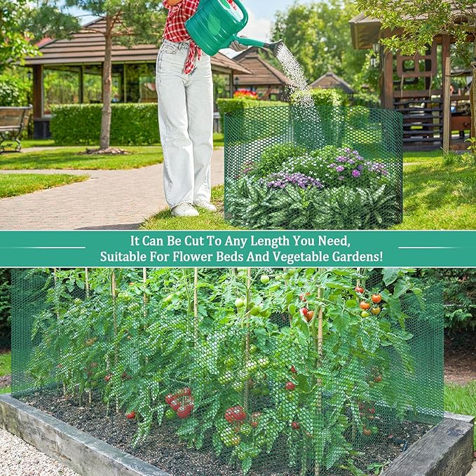 32.8ftx20In Plant Protectors from Animals,Plant Cages for Outdoor Plants,Wire Plant Protector Cage,Wire Plant Protector,Chicken Wire Cloche with Ground Stakes & Nylon Ties Protect Plants from Animals