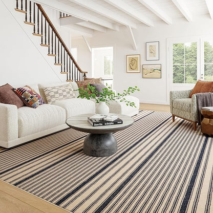 Dash & Albert Axiom Navy Machine Washable Rug, Runner-2.5 X 8 Feet, Blue/Ivory Stripe Pattern
