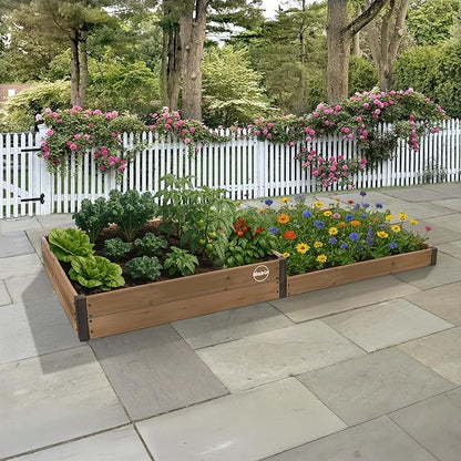 Miracle-GRO 4 x 8 Ft. 2-Tier Wooden Raised Garden Bed, 19.2 Cu. Ft. Above Ground Garden with Powder-Coated Metal Brackets for Decks and Yards