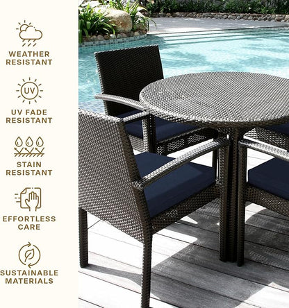 Honeycomb Outdoor Set of 2 Seat Pads, 20 x 20, Textured Solid Indigo Blue Dining Chair Cushions for Patio Furniture