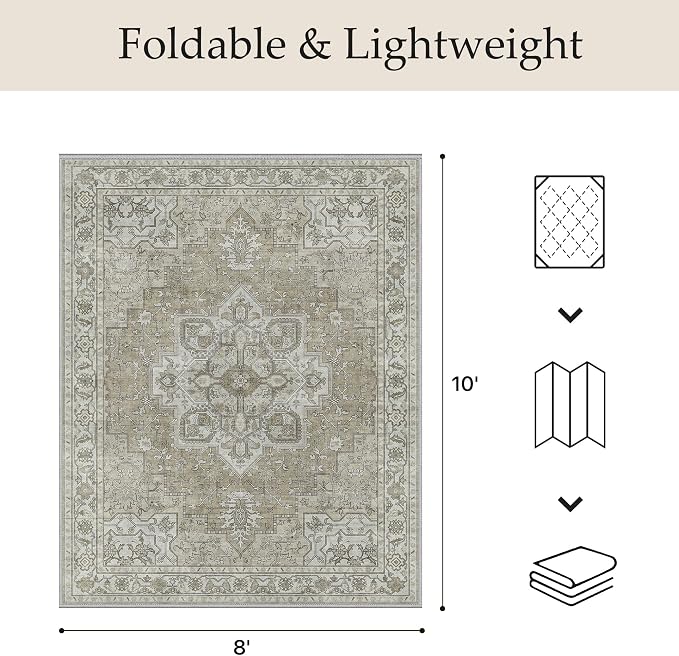 GENIMO Outdoor & Indoor Area Rug 8'x10', Waterproof, Non-Shedding, Easy Cleaning, Boho Mat for Patio, Living Room, Balcony, Dining Room, RV, Deck, Bedroom, Camping, Outside Carpet,Coffee Beige