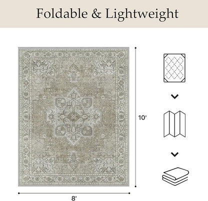 GENIMO Outdoor & Indoor Area Rug 8'x10', Waterproof, Non-Shedding, Easy Cleaning, Boho Mat for Patio, Living Room, Balcony, Dining Room, RV, Deck, Bedroom, Camping, Outside Carpet,Coffee Beige