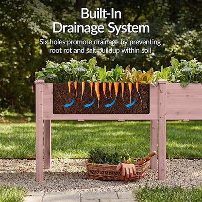 Best Choice Products 72x24x30in Raised Garden Bed, Elevated Wood Planter Box Stand for Backyard, Patio, Balcony w/Divider Panel, 6 Legs, 300lb Capacity - Pink