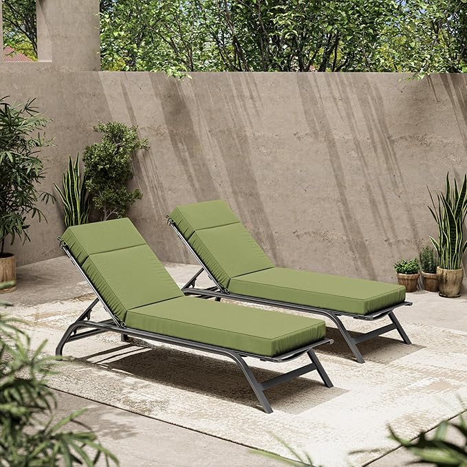 2 Pcs Chaise Lounge Cushions Outdoor, 72" L X 21" W X 4" D Lounge Chair Cushions for Outdoor Furniture, High-Density Foam Patio Chaise Cushion-Waterproof Fade-Resistant ThickPatio lounge chair cushion