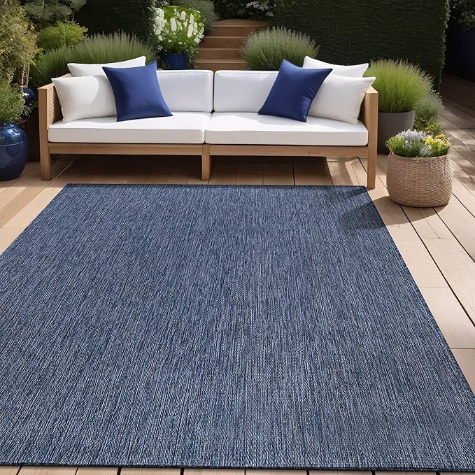 Beverly Rug Indoor Outdoor Rug 5x7, Washable Outside Carpet for Patio, Deck, Porch, Solid Modern Area Rug, Water Resistant, Azure Blue
