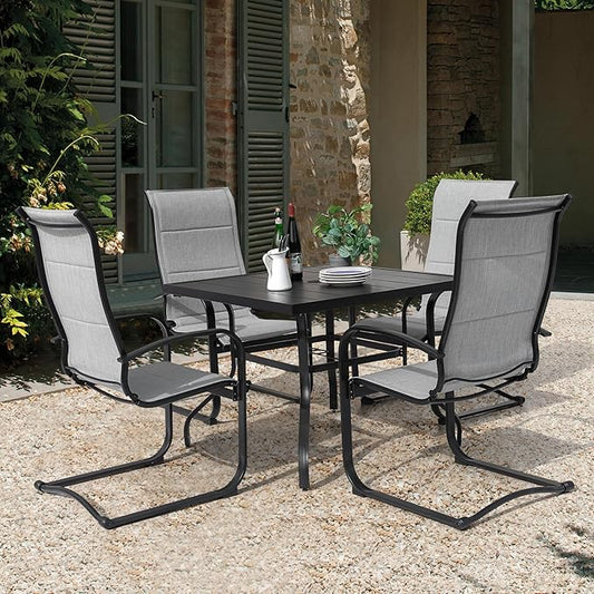 NUU GARDEN 5 Piece Outdoor Dining Set, 4 Textilene Dining Chairs and 37" Square Dining Table with 1.57" Umbrella Hole, for Backyard, Patio, Garden, Gray and Black