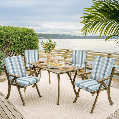 Arden 4-Pack Outdoor Patio Dining Chair Cushion, 20x44, Rain-Proof Seat Pad, Fade-Resistant Outdoor Cushion French Blue Linen Stripe