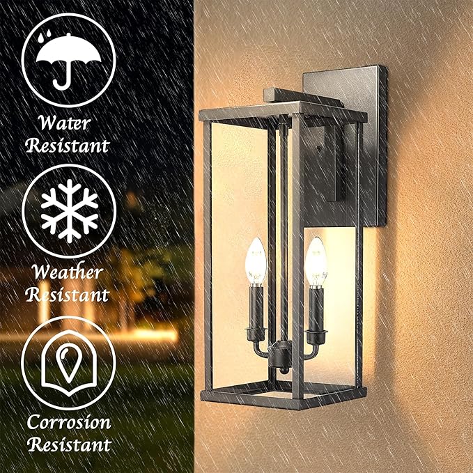 Bestshared Outdoor Wall Sconce Lights, 20 Inch Tall Exterior Wall Lighting Fixtures with Clear Glass, Anti-Rust Modern Black Outside Lantern Lamp for House Front Porch Patio (Black, 20"-1 Pack)