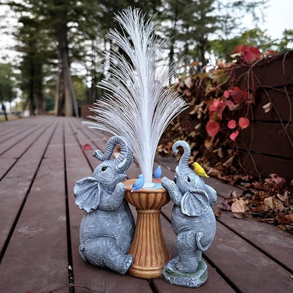 Elephant Statue Solar Garden Decor,Resin Elephant Statue and Colour Changing Optical Fiber Solar Lights,Outdoor Decor for Balcony, Garden, Patio, Yard, Lawn, Gifts for Mom Grandma