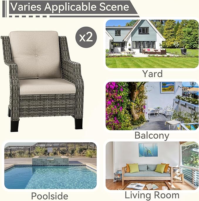 Patio Chairs Set of 2 Rattan Chair Patio Furniture Set with Thick Cushions and All-Weather PE Wicker for Garden, Patio and Porch, Beige