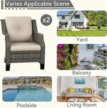 Patio Chairs Set of 2 Rattan Chair Patio Furniture Set with Thick Cushions and All-Weather PE Wicker for Garden, Patio and Porch, Beige