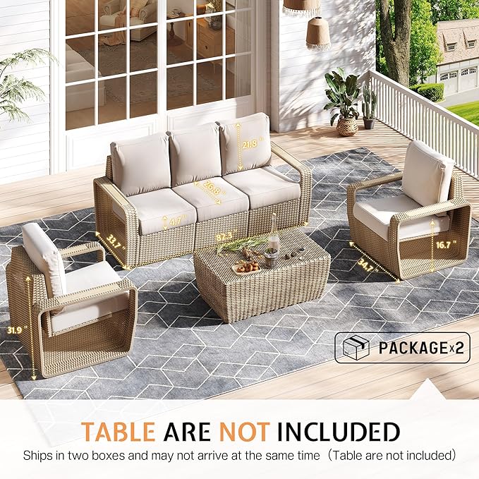 Jocisland 3-Piece Outdoor Patio Furniture Set, 82" Rattan Sofa & 2 Wicker Chairs with Under-Seat Storage, Deep Cushions & High Backrests, for Backyard Small Patios Balconies