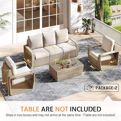 Jocisland 3-Piece Outdoor Patio Furniture Set, 82" Rattan Sofa & 2 Wicker Chairs with Under-Seat Storage, Deep Cushions & High Backrests, for Backyard Small Patios Balconies