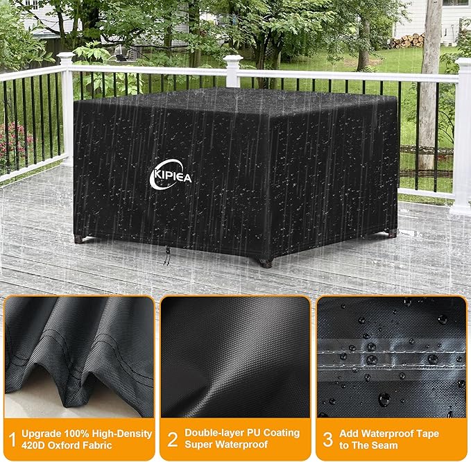 Kipiea Outdoor Furniture Covers Waterproof, 420D Heavy-Duty Patio Furniture Set Covers, No Tears Anti UV No Fading (55" L×55" W×28" H)