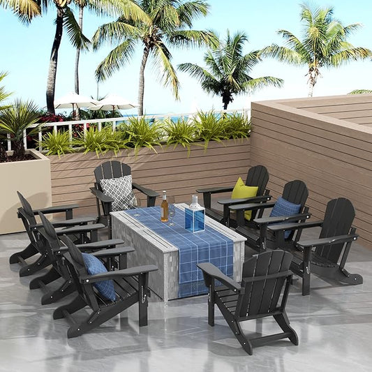 Westin Outdoors Laguna WO Outdoor Adirondack Folding Patio Chairs 8 PCS Set Retro Beach Aesthetic for Backyard, Lawn, Patio, Deck, Garden, Weather Resistant Polyethylene Plastic Lounger (Gray)