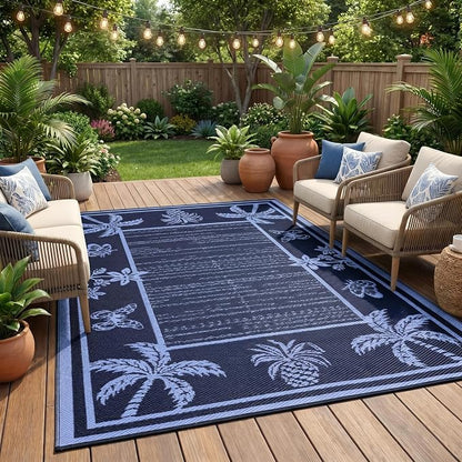 Garvee Outdoor Rug 8x10 Waterproof for Patios, Reversible Plastic Straw Rug, Tropical Leaf Indoor Outdoor Rugs, Large Area Rug for RV, Camping, Deck, Picnic Mat, Outside Carpet