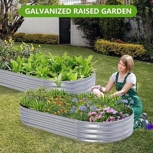 Galvanized Raised Garden Bed Kit, Planter Garden Boxes Outdoor, Oval Large Metal for Vegetables Fruits, Flowers Planter Boxes, Easy Assembly Garden Bed Kit (Silver, 8×4×1FT (1-Pack)