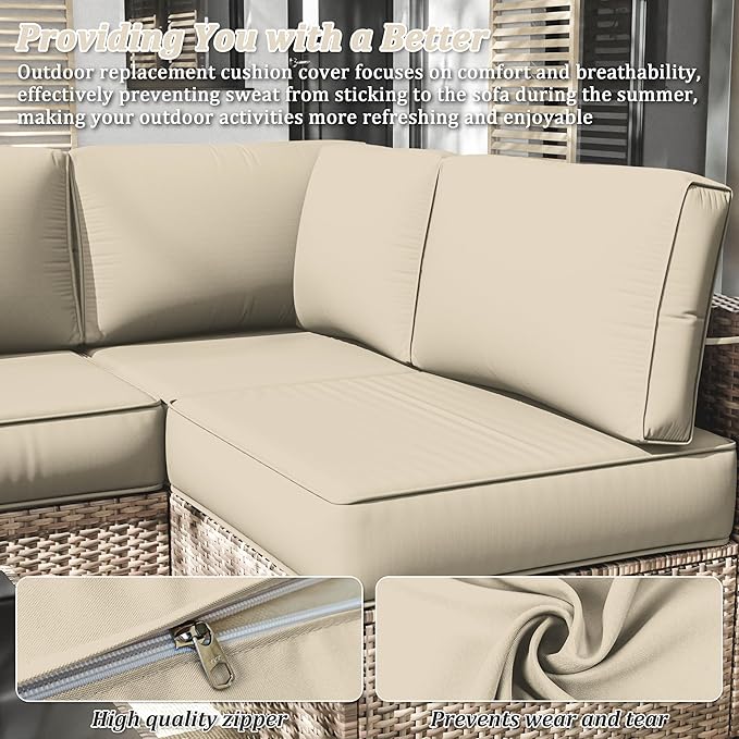 14 Pcs Outdoor Cushion Slipcovers Outdoor Patio Cushion Covers Replacement Waterproof with Zipper for Outdoor Furniture, Patio Sofa Couch 3 Sizes, Covers Only