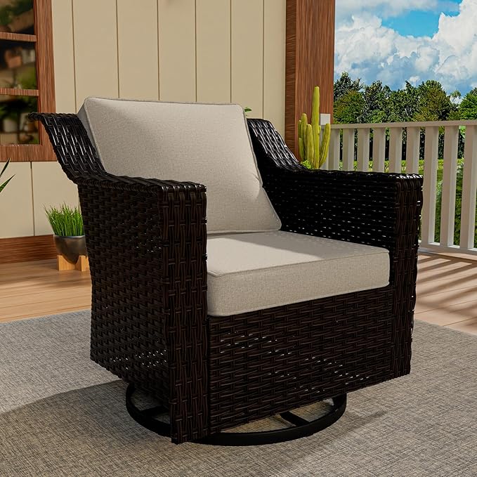 Vista Vibe Outdoor Patio Deep Seat Luxurious Chair - 360 Degree Swivel Glider Rocker Chair with Washable Cushions, Hand-Woven & All-Weather PE Rattan, Balcony, Yard (Brown/Beige)