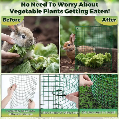 6 Pack Garden Plant Protectors from Animals with Stakes, Metal Mesh and Detachable Covers Wire Plant Cage for Keeping Bunny Animals Out, Chicken Wire Cover Garden Protect (12 * 13 in)