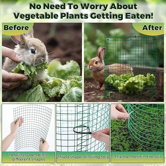 Hiboom 4 Pack Garden Plant Protectors from Animals with Stakes, Metal Mesh and Detachable Covers Wire Plant Cage for Keeping Bunny Animals Out, Chicken Wire Cover Garden Protect (16 * 13 in)