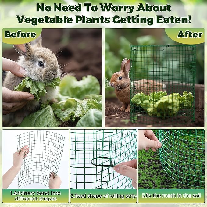 6 Pack Garden Plant Protectors from Animals with Stakes, Metal Mesh and Detachable Covers Wire Plant Cage for Keeping Bunny Animals Out, Chicken Wire Cover Garden Protect (16 * 13 in)