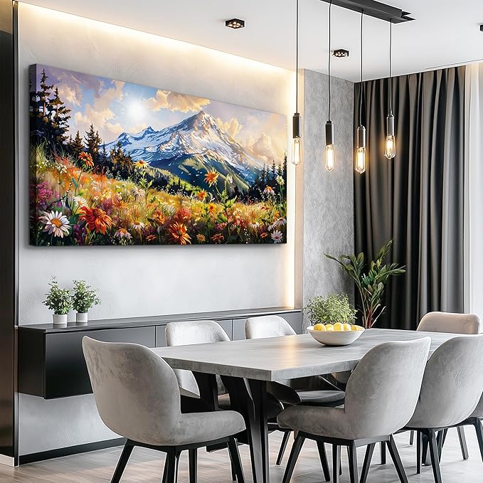 FUHAIHUA Canvas Wall Art For Living Room Large Framed Wall Decor For Office Modern Bedroom Decorations Mountain Flower Landscape Pictures Farmhouse Paintings Artwork Aesthetic Home Decor 30x60 In