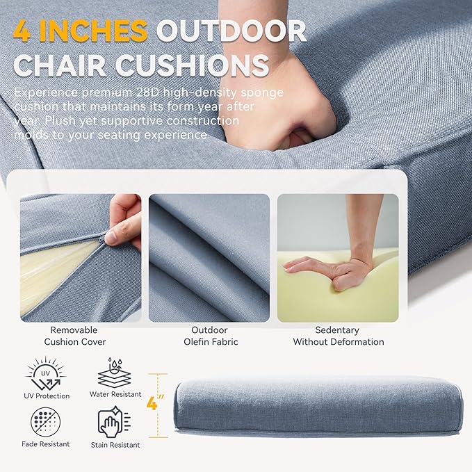Patio Cushions for Outdoor Furniture - 22" x 25" x 4" UV Resistant Thick Foam Cushions Water Resistant Replacement Cushion for Outdoor Patio Furniture Chair/Sofa/Couch | Baby Blue | 5-Pack |