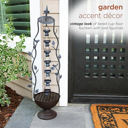 Alpine Corporation MAZ256 Indoor/Outdoor Floor Vintage Hanging 7-Cup Tiered Water Fountain, Rustic Waterfall, 41", Bronze
