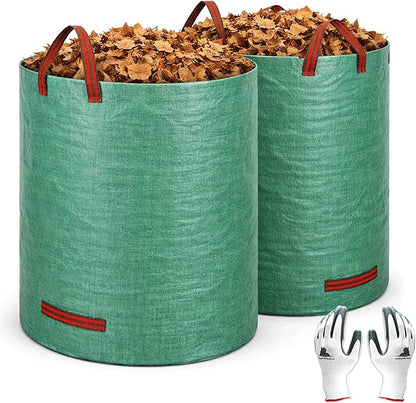 Gardzen 2-Pack 132 Gallon Yard Waste Bags, Reusable Heavy Duty Collapsible Garden Leaf Bags with Plastic Ring, Stand-Up Yard Waste Bin for Leaves, Lawn Debris & Grass Clippings