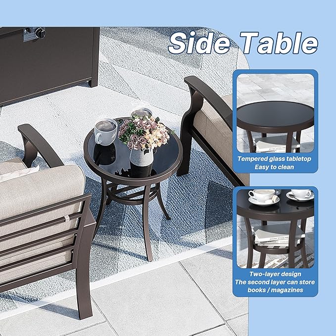 Kurapika 3 Pieces Patio Furniture Set, Outdoor Aluminum Swivel Gliders Rocker, Patio Bistro Set Rocking Chair with Thickened Cushions and Tempered Glass Side Table for Porch Garden Deck (Black)