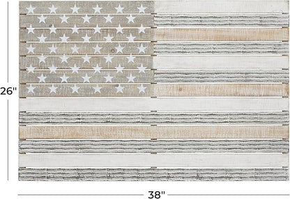 Deco 79 Wood American Flag Home Wall Decor Wall Sculpture, Wall Art 38" x 2" x 26", White