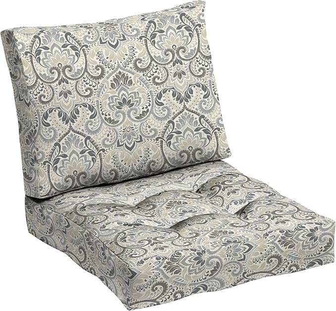 ARDEN Outdoor Plush Modern Tufted Blowfill Deep Seat Set, 24 in x 24 in, Weather-Proof, Rain-Proof, Fade Resistant Patio Cushion, Ultra Cozy 24 x 24, Neutral Aurora Damask