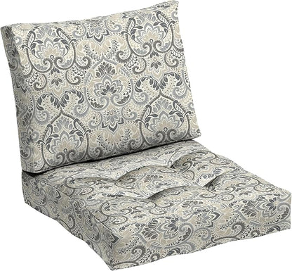 ARDEN Outdoor Plush Modern Tufted Blowfill Deep Seat Set, 24 in x 24 in, Weather-Proof, Rain-Proof, Fade Resistant Patio Cushion, Ultra Cozy 24 x 24, Neutral Aurora Damask