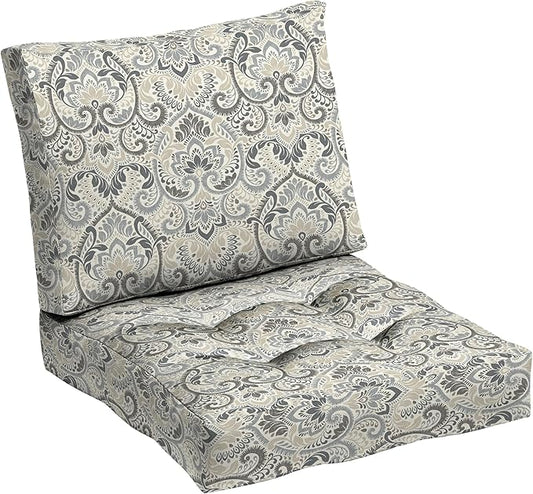 ARDEN Outdoor Plush Modern Tufted Blowfill Deep Seat Set, 24 in x 24 in, Weather-Proof, Rain-Proof, Fade Resistant Patio Cushion, Ultra Cozy 24 x 24, Neutral Aurora Damask