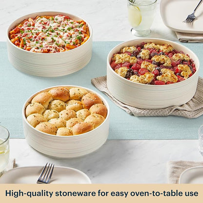 Pyrex 3-Piece Round Ceramic Bakeware Set, Nonstick, Pie, Cake, Lasagna Oven Pans, Bakers, For Baking, Roasting, Steaming