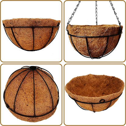 4 Pack 10 inch Metal Hanging Planters Basket with Coco Coir Liner Outdoor-Hanging Baskets for Plants Outdoor,Metal Wire Baskets with Window Box Planters, Hanging Flower Pots for Railings