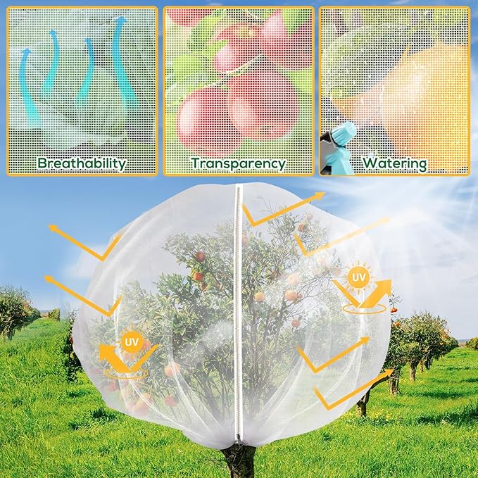 5.9 x 5.9 ft Fruit Tree Netting Cover with Zipper and Drawstring,Gardens Insect Netting Plant Cover Transparent Birds Plant Barrier Flowers Fruit Mesh Screen for Preventing Deer Squirrel Bug