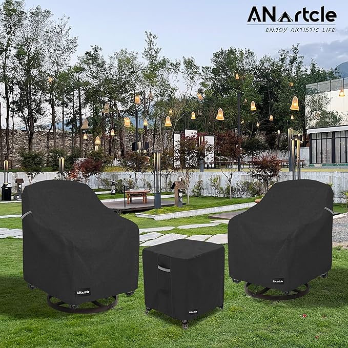 3 Pieces Patio Bistro Sets Cover,600D Waterproof Heavy Duty Patio Furniture Covers,Includes 2 Outdoor Swivel Chair Covers and 1 Patio Wicker Side Table Cover(Black)