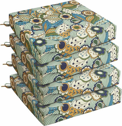 UNIKOME Outdoor Chair Cushions Pack of 4, Water Resistant Patio Cushions with Ties, High Density Sponge Filling Square Corner Seat Cushions for Outdoor Furniture, 19"*19"*3", Sun Flower