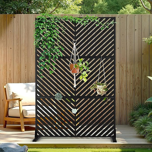 Metal Privacy Screen Outdoor Privacy Screen, Freestanding Fence Panel for Outside, 72''H×47''W, Decorative Screen Panel for Backyard/Patio/Deck