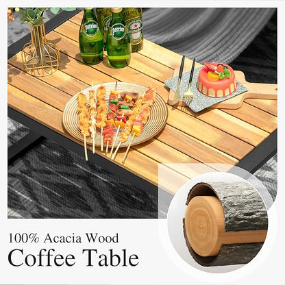 Sophia & William 4 Pieces Patio Conversation Set, Wicker Outdoor Furniture Set for 4, All Weather Outdoor Seating Set, Rattan Loveseat & Single Chairs with Cushions & Acacia Wood Coffee Table