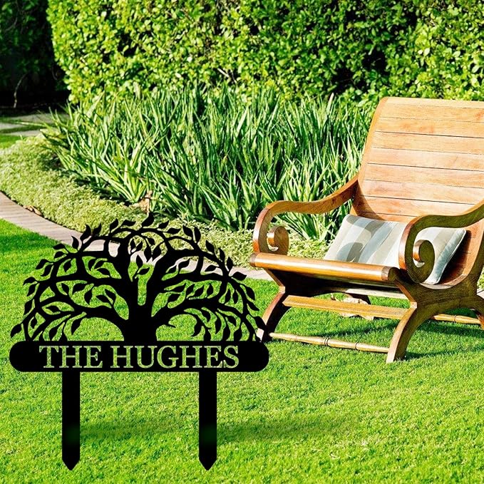 Personalized Custom Tree of Life Metal Family Name Sign - Outdoor Yard Decor, Garden Art Gift