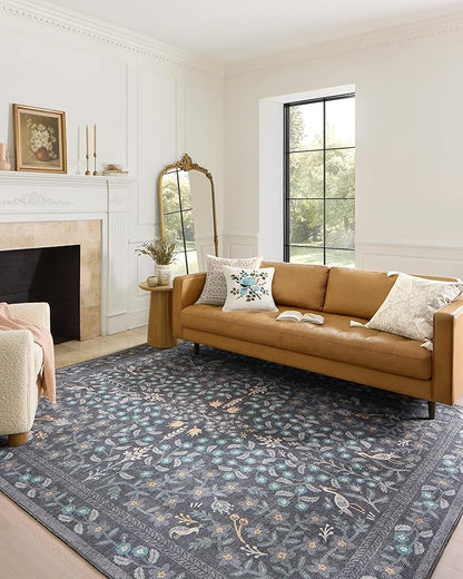 Loloi Rifle Paper Co. Maison Collection MAO-01 Nightingale Black 2'-6" x 12'-0", .19" Pile Height, Runner Rug